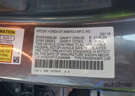 2018 Honda Accord Lx from USA, damaged, VIN 1HGCV1F17JA240440